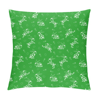Personality  Seamless Pattern With White Rabbits Over Green Pillow Covers