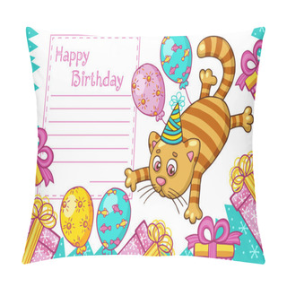 Personality  Happy Birthday Card With Cat Pillow Covers