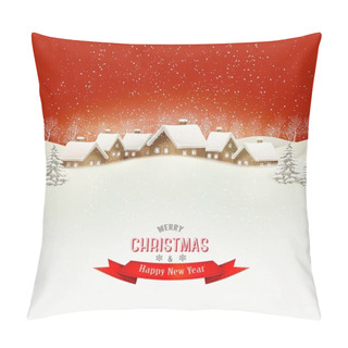 Personality  Winter Village Evening Background. Vector.  Pillow Covers