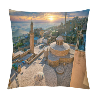 Personality  Mardin, Turkey - January 2020: Old Mardin Cityscape With Roof Of Turkish Hammam During Sunset Pillow Covers