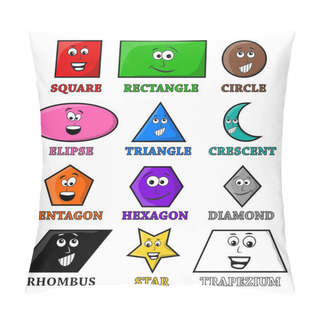 Personality Cartoon Geometric Shapes With Smile Vector Symbol Icon Design. Pillow Covers