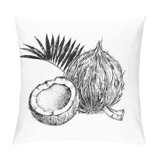 Personality  Hand Drawn Coconut With Half And Leaves Pillow Covers