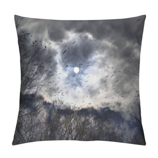 Personality  Black Raven (crow) Fly Under Tree Branch Pillow Covers