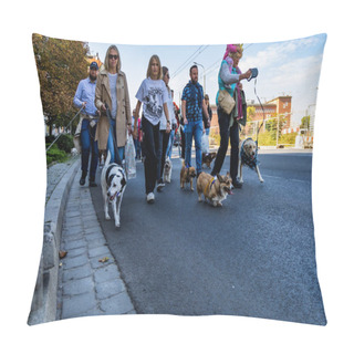 Personality  Wroclaw, Poland - September 2022: Freedom Square In Wroclaw And City Streets Full Of Small And Big Dogs At Wroclaw Dogs Parade Hau Are You Organized By Local Homeless Animal Shelter Pillow Covers