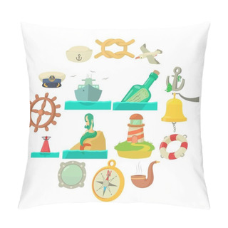 Personality  Nautical Sea Icons Set, Cartoon Style Pillow Covers