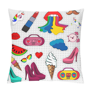 Personality  Vector Icons Set Of Stickers In Different Colors 80s 90s In Comic Style Pillow Covers