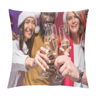 Personality  Selective Focus Of Multicultural Businesspeople Clinking With Glasses Of Champagne At New Year Corporate Party  Pillow Covers