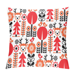 Personality  Finnish Inspired Seamless Vector Folk Art Pattern - Scandinavian, Nordic Style With Flowers And Animals Pillow Covers