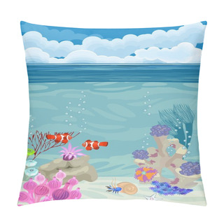 Personality  Underwater Landscape Background With Different Corals And Clown Fish Pillow Covers