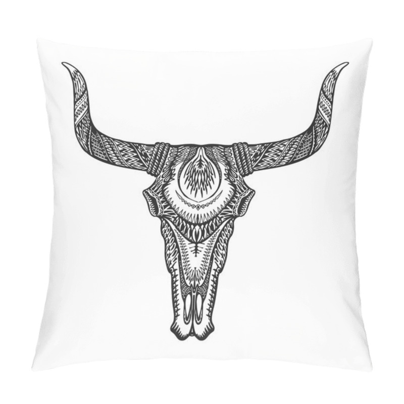 Personality  Decorative bull skull in tattoo tribal style. Hand drawn vector illustration pillow covers