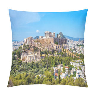 Personality  Panorama Of Athens With Acropolis Hill, Greece. Famous Old Acropolis Is A Top Landmark Of Athens. Ancient Greek Ruins In The Athens Center In Summer. Scenic View Of Remains Of Antique Athens City. Pillow Covers