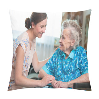 Personality  Senior Woman With Home Caregiver Pillow Covers