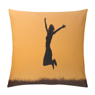 Personality  Silhouette Of Woman Jumping Pillow Covers