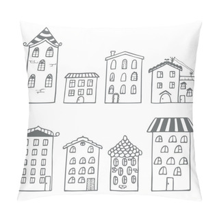 Personality  Set Of Houses In Doodle Style Pillow Covers