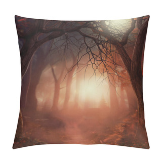 Personality  Beautiful Enchanting Foot Path Through A Fairy Tale Misty Autumn Woodland, 3d Render. Pillow Covers