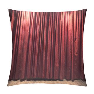 Personality  Red Theater Curtain With A Wood Stage Floor Pillow Covers