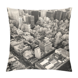 Personality  New York City Manhattan Skyline Aerial View Black And White Pillow Covers