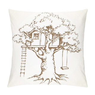 Personality  Cute Old Rural Spring Plant Foliage Rope Small Toy Outside Camp Club Terrace On White Sky. Outline Black Ink Hand Drawn Funny Little Line Logo Icon Sign Symbol Picture Design In Retro Art Doodle Style Pillow Covers