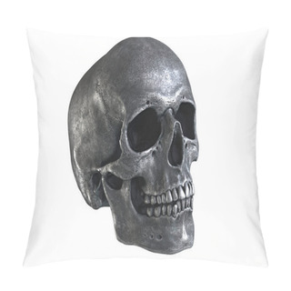 Personality  3D Illustration Of Metallic Human Skull Isolated On White Background Pillow Covers
