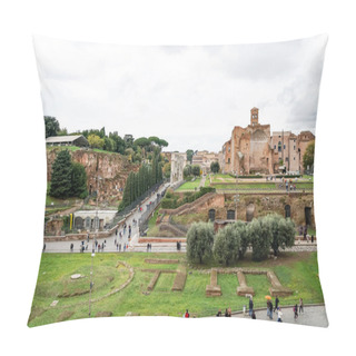 Personality  ROME, ITALY - APRIL 10, 2020: People Walking Near Temple Of Venus And Roma Pillow Covers