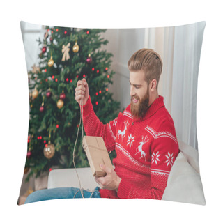 Personality  Man Unpacking Christmas Gift Pillow Covers