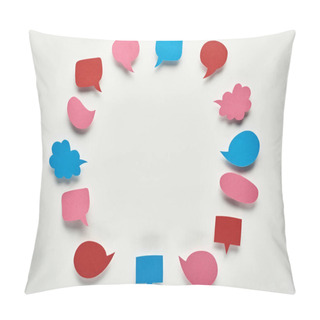 Personality  Round Frame Of Empty Colorful Speech Bubbles On White Background, Cyberbullying Concept Pillow Covers