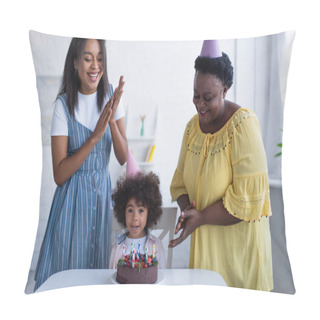 Personality  Cheerful African American Women Clapping Hands Near Toddler Girl And Birthday Cake Pillow Covers