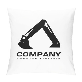 Personality  Excavators Construction Machinery Logo, Hydraulic Mining Excavator Vector Logo,. Heavy Construction Equipment Symbol With Boom Dipper And Bucket. Construction Machinery For Digging Sand Gravel Or Dirt Pillow Covers