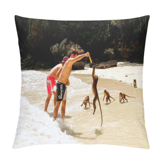 Personality  KRABI, THAILAND - NOVEMBER 30: Unidentified Men Feed Crab-eating Pillow Covers