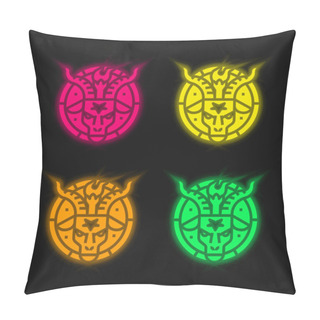 Personality  Baphomet Four Color Glowing Neon Vector Icon Pillow Covers