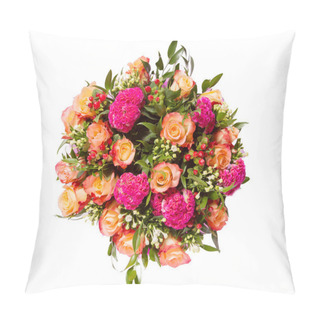 Personality  Bouquet Of Flowers Top View Isolated On White Pillow Covers