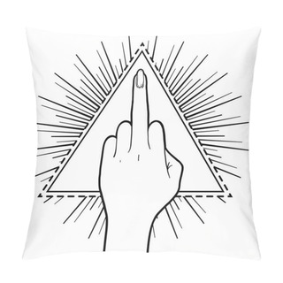 Personality  Female Hand Showing Middle Finger Over Triangle With Rays. Femin Pillow Covers