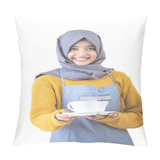 Personality  Waitress With Head Scarf Serving Coffee Pillow Covers