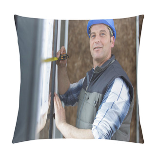 Personality  Construction Worker Installing Window In House Pillow Covers