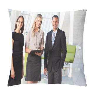 Personality  Businesspeople Having Informal Meeting In Modern Office Pillow Covers
