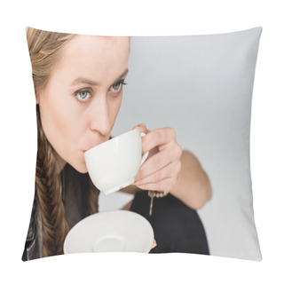 Personality  Attractive Woman With Tea Cup Pillow Covers