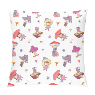 Personality  Pattern With Cute Cartoon Gnomes Mushrooms. Forest Elves. Little Fairies Pillow Covers