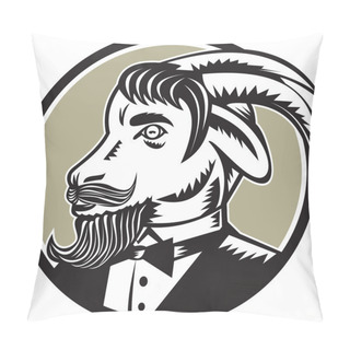 Personality  Goat Beard Tuxedo Circle Woodcut Pillow Covers