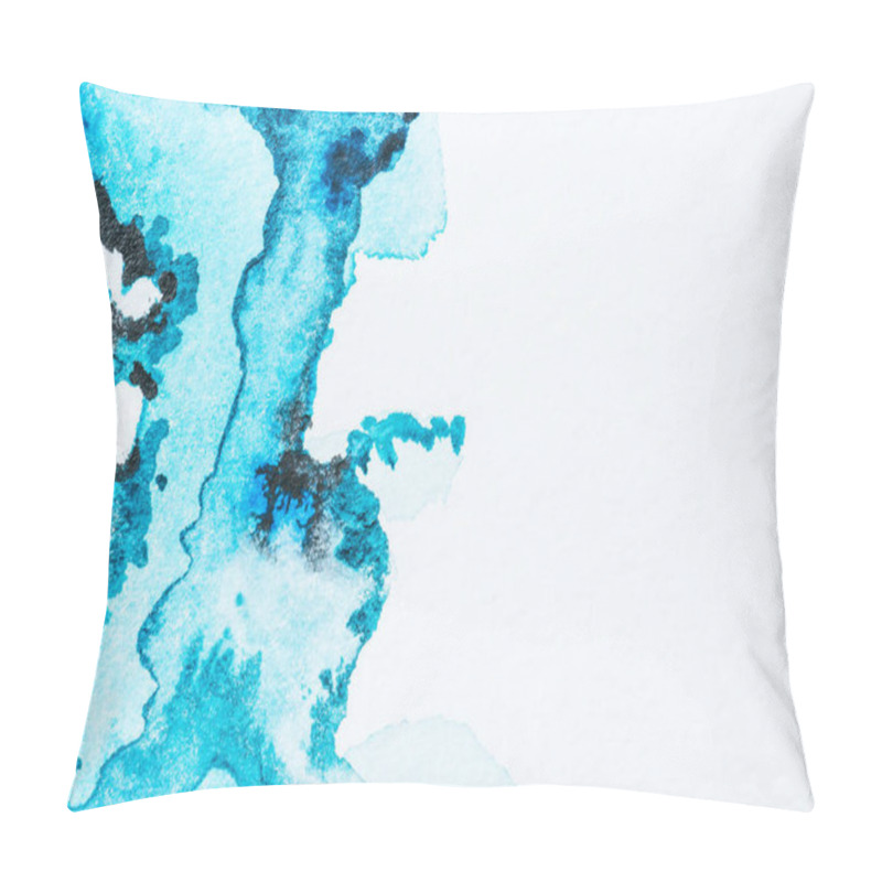 Personality  Abstract Bright Turquoise Watercolor Paint Blots On Paper Pillow Covers