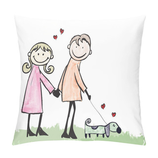 Personality  Happy Lover Couple Dating Cartoon Illustration  Pillow Covers