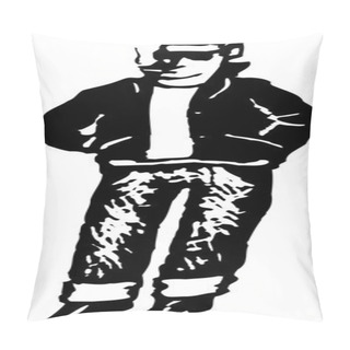 Personality  Woodcut Illustration Of 1950s Rebel Teen Boy Pillow Covers