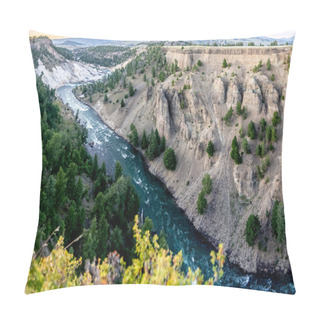 Personality  View From Calcite Springs Overlook Of The Yellowstone River.  Pillow Covers