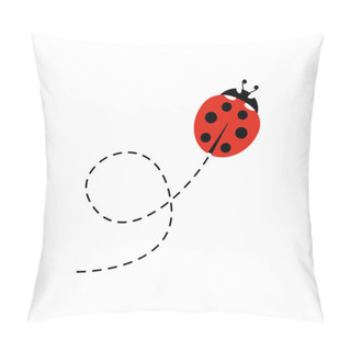 Personality  Cartoon Ladybird Icon. Ladybug Flying On Dotted Route. Vector Isolated On White Background Pillow Covers