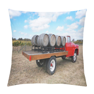 Personality  Fredericksburg,Texas- Nov.12-2020  Slate Mill Wine Collective Winery In Texas Hill Country With 1950 GMC Wine Truck And Vineyards In The Background.                               Pillow Covers