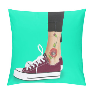 Personality  Flower Tattoo On The Ankle Pillow Covers
