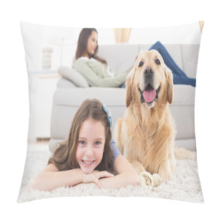 Personality  Girl With Dog Lying On Rug At Home Pillow Covers