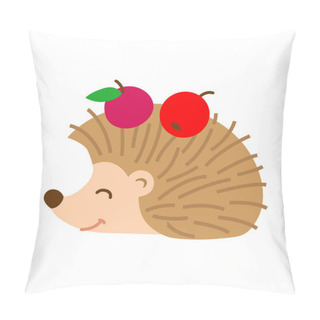 Personality  Funny Forest Animal In A Cartoon Style. Cute Hedgehog With Red Apples On His Back Pillow Covers