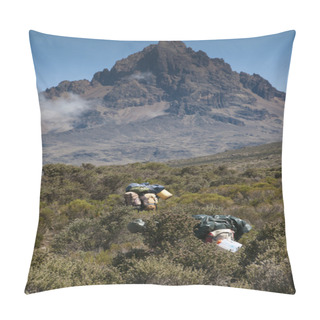 Personality  Porters Passing Through Moorland On Kilimanjaro Pillow Covers
