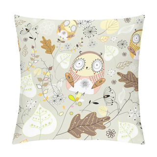 Personality  Pattern Of Leaves And Owls Pillow Covers
