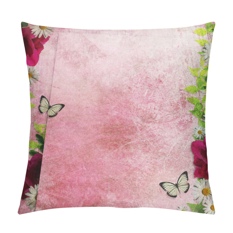 Personality  Summer Grunge Background With The Fresia, Daisy, Butterflies Pillow Covers